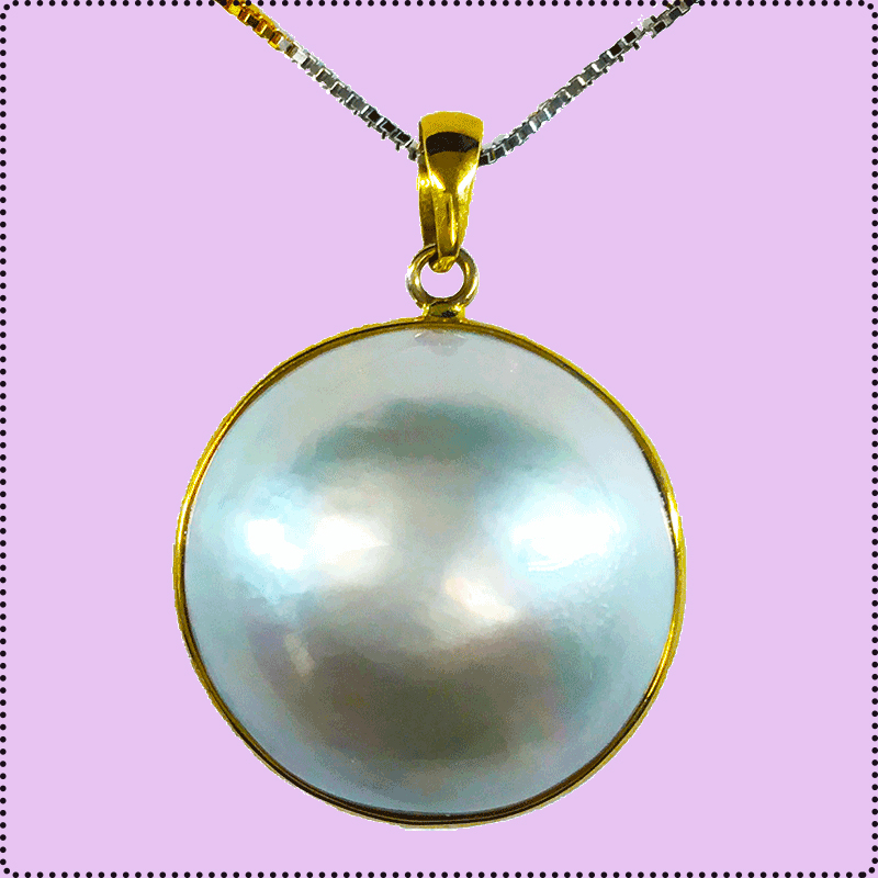 海水珍珠裸珠澳洲马贝珠白炫彩18-19毫米18K黄金镶嵌包边吊坠