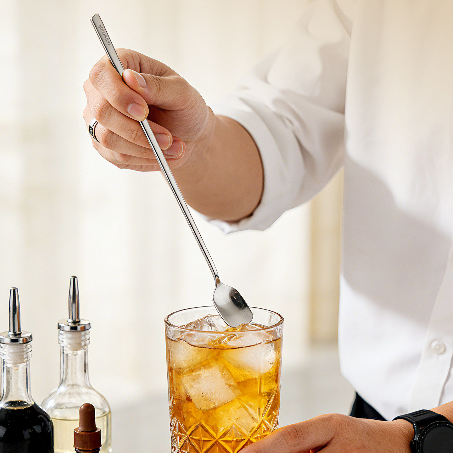 onlycook 316L不锈钢搅拌勺咖啡勺食品级长柄蜂蜜搅拌棒调酒工具