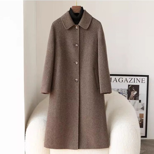 定制高端双面羊绒大衣女中长妈妈款2024秋冬新款手工缝羊毛呢外套