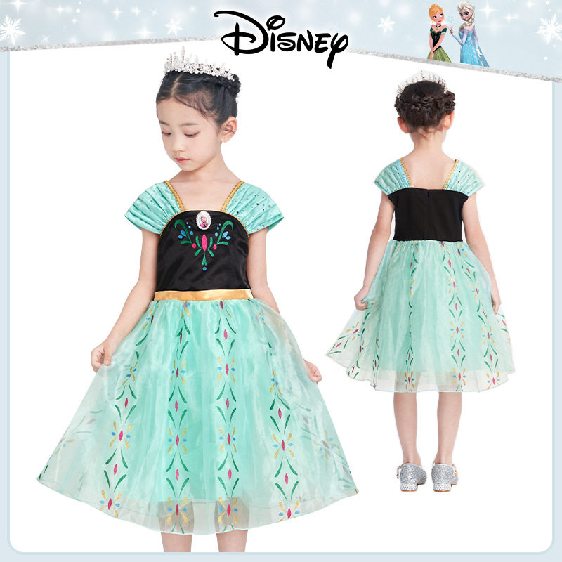专柜款迪士尼冰雪奇缘艾莎安娜公主裙女童连衣裙COS生日裙子