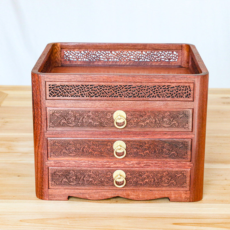 红木花梨木茶盒普洱茶实木茶饼收纳盒分茶盘茶叶收纳架抽屉储藏柜