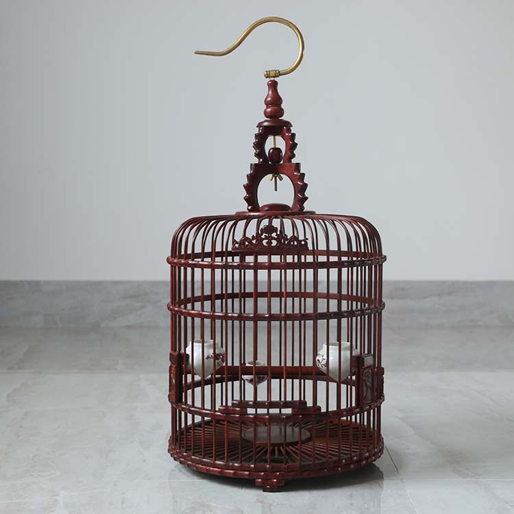 印度小叶紫檀鸟笼子红木画眉手工雕刻鹦鹉八哥绣眼鹩哥圆鸟笼大号