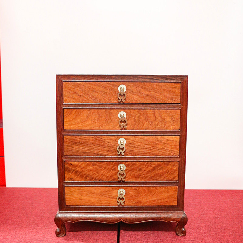 缅甸花梨木普洱茶盒复古分茶盘茶叶饼抽屉式多层收纳盒实木五斗柜