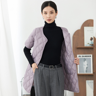 棉衣女中长款轻薄内穿小棉袄秋冬保暖棉服羽绒棉打底内胆中袖坎肩
