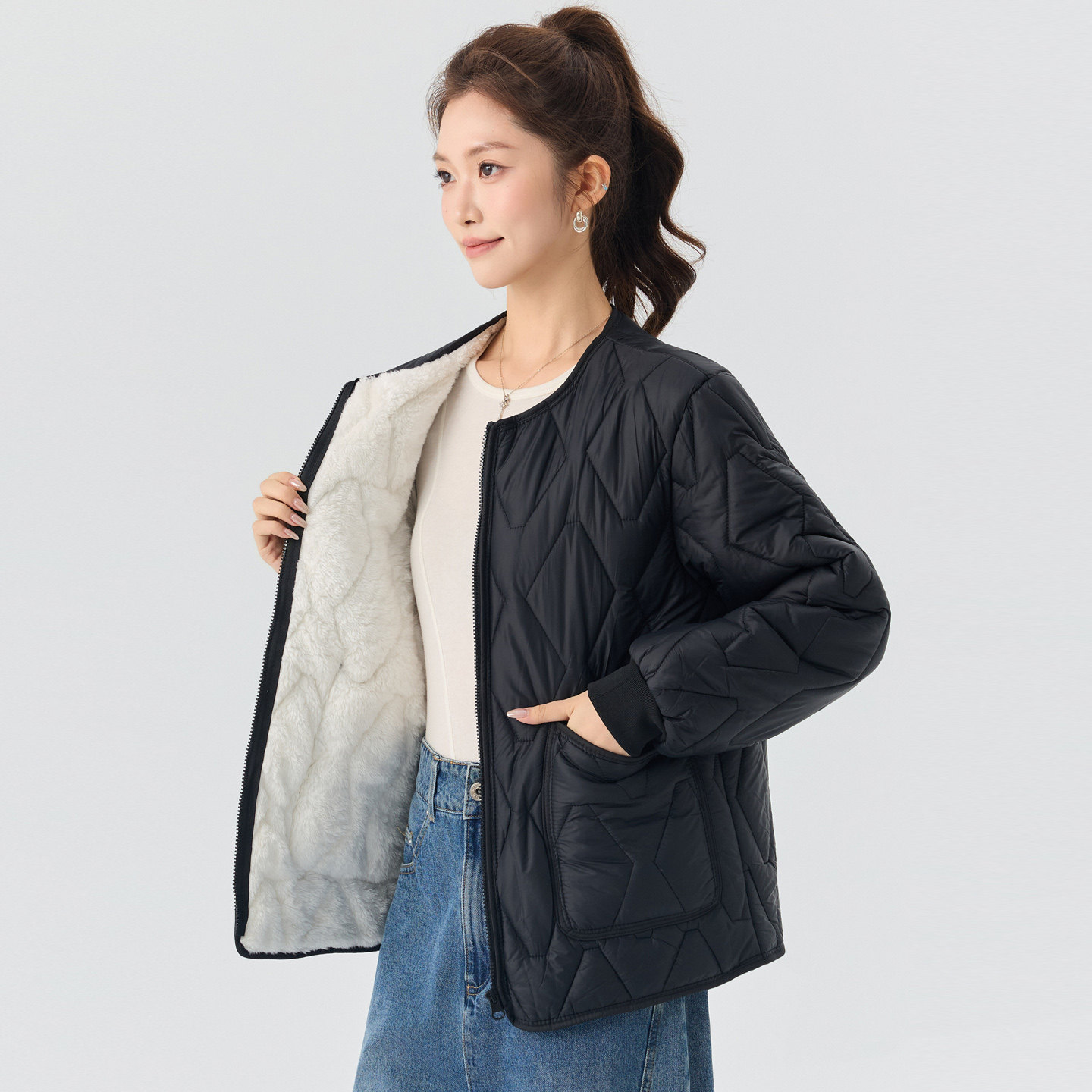秋冬羊羔绒加厚短款女棉衣内搭