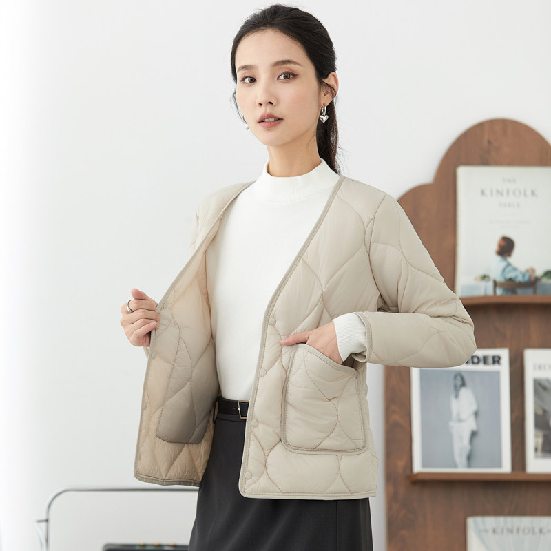 2025棉衣女短款轻薄大V领内穿小棉袄服秋冬季保暖羽绒棉内胆打底