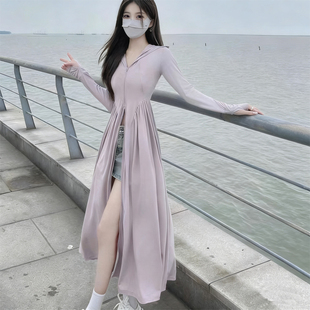 防晒衣女2026新款夏季透气防紫外线户外超长款冰丝防晒服轻薄外套