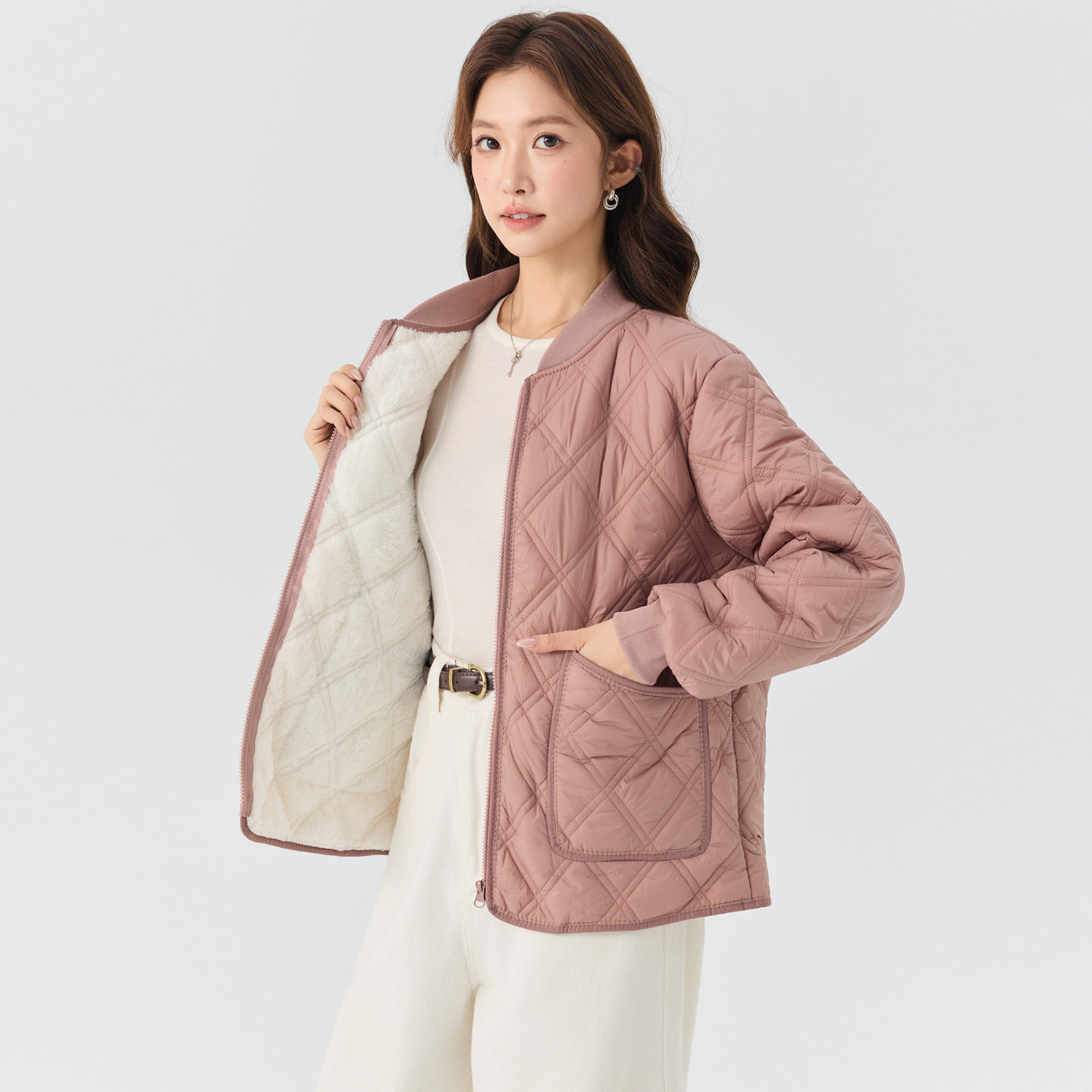 秋冬女短款加厚羊羔绒内搭棉服