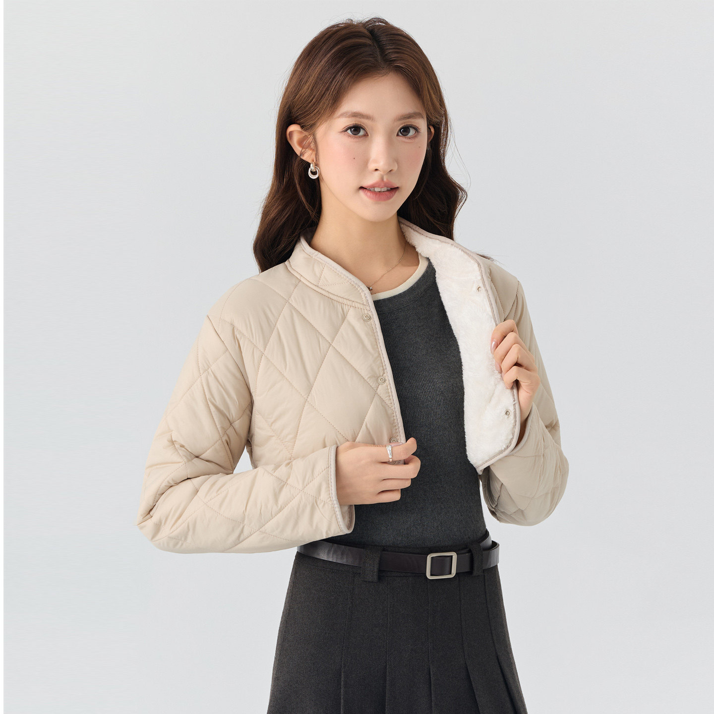 秋冬女短款羊羔绒保暖内穿棉服