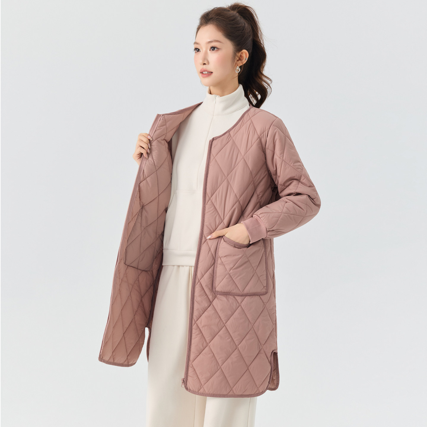 秋冬女中长款羽绒棉内搭防寒棉服