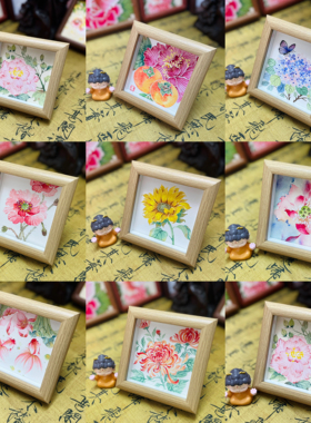 纯手绘花卉荷花绣球芙蓉国画带框摆台客厅卧室装饰画送礼伴手礼