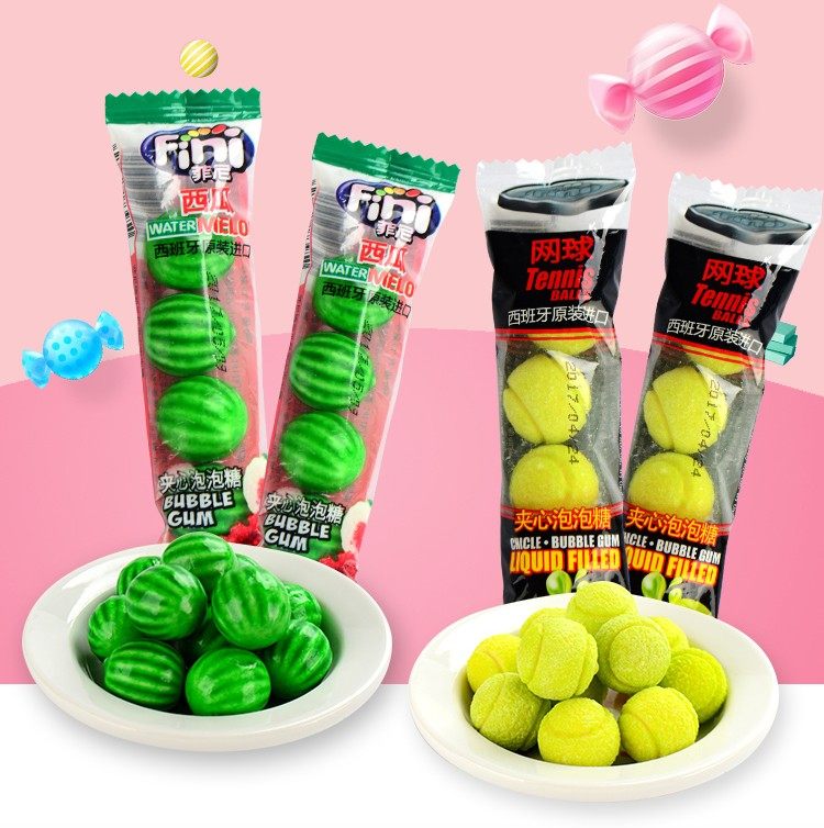 西班牙fini菲尼网球柠檬西瓜形口香糖20g*20包夹心泡泡糖80颗包邮