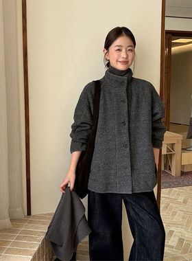 TG 复古韩系风立领排扣挺阔中长款双面呢外套女2025冬季新款25962