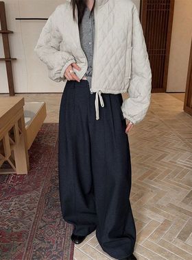 TG 复古松弛感天丝混纺休闲裤2025冬季新款高腰显瘦阔腿长裤25821