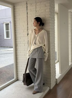 ICC 冬季复合绒显瘦微喇裤叠穿拼接屁帘软糯休闲裤女十三行1578