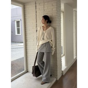 叠穿拼接屁帘软糯休闲裤 复合绒显瘦微喇裤 女十三行1578 冬季 ICC