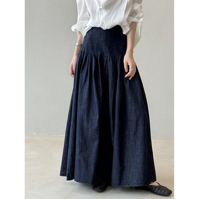 言双蓝色牛仔半身裙女秋季日系