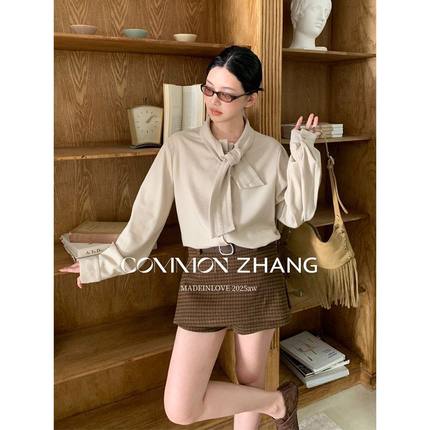 CZ ZHANG秋围巾领抗皱通勤宽松衬衫女百搭减龄休闲衬衣外套B43106