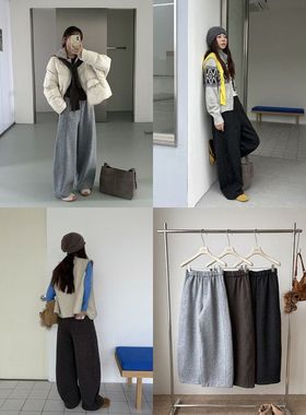 ICC 广州十三行5%羊毛呢料复合绒简约弯刀休闲裤女卫裤冬季1391