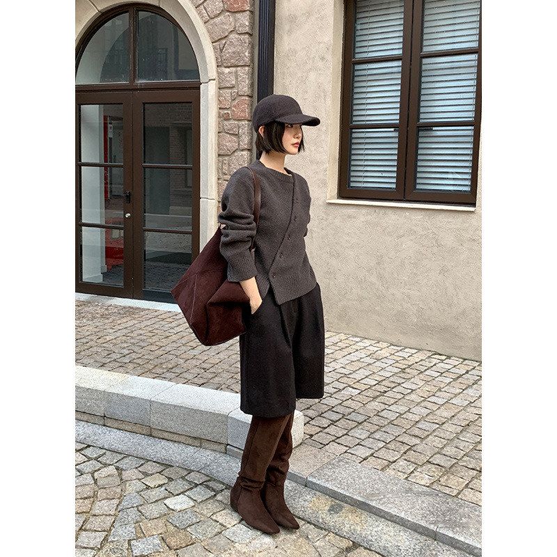 设计感斜门襟毛衣女2025十三行秋冬新款亲肤质感针织衫58167