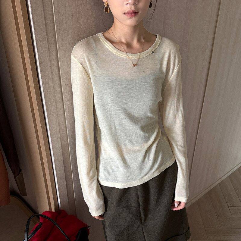 黎诺秋季韩系羊毛针织长袖T恤女