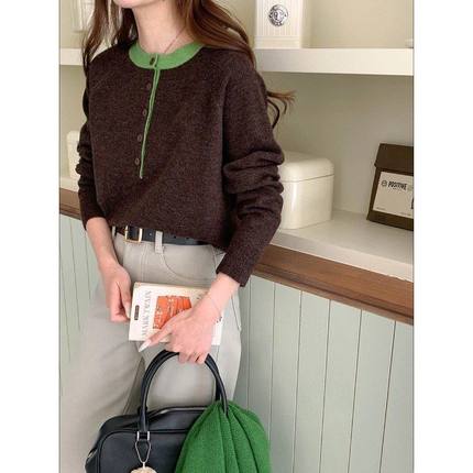 3th Morning 不费力时髦 撞色亨利领假两件显瘦针织衫ZY3764