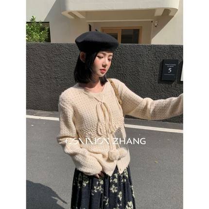 CZ ZHANG秋冬羊毛亲肤针织开衫女甜美花朵休闲减龄毛衣外套B45203