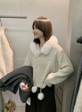 【MISS密思家】好韩好有氛围感毛毛领系带纯色套头保暖毛衣A02203