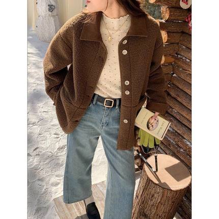 3th Morning 设计感撞色灯芯绒翻领加厚仿羊羔毛外套ZY3765