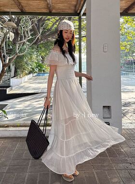 LS 甜美时尚一字肩优雅修身连衣裙广州十三行2026春新款裙子23206