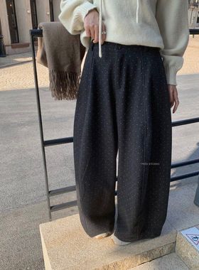 韩系ins风【MISS密思家】慵懒感’时髦巨百搭波点弯刀休闲裤K5619