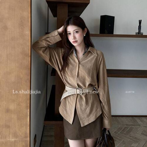 LS休闲通勤时髦翻领衬衫上衣女