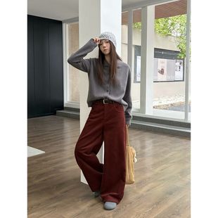 复合绒保暖休闲裤 冬季 女广州十三行1530 简约灯芯绒显瘦阔腿裤 ICC