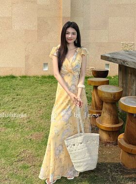 LS 甜美度假风修身碎花连衣裙广州十三行2026夏季新款裙子23258#