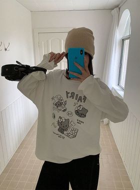 誉一新款2025秋季创意凯蒂猫t恤女宽松慵懒百搭长袖上衣女c7673