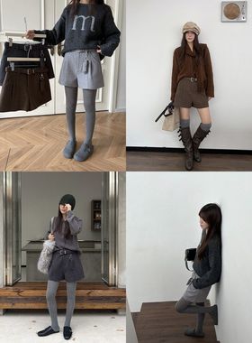 ICC 厚款呢料遮胯a字显瘦靴裤通勤百搭休闲短裤女十三行新款1381