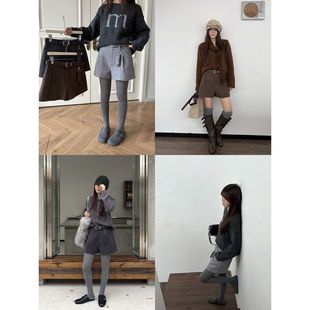 女十三行新款 ICC 通勤百搭休闲短裤 呢料遮胯a字显瘦靴裤 1381 厚款