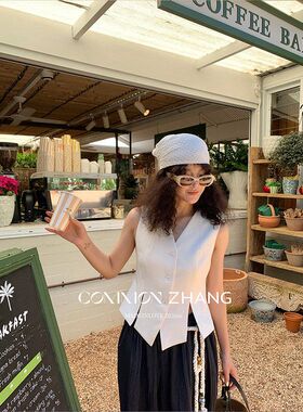 CZ ZHANG春性感露背网纱拼接修身马甲女短款收腰坎肩背心 C17700