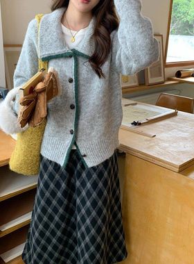 3th Morning 暖意常住 慵懒感宽松拼色边针织开衫外套ZY3592