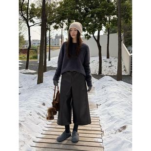 女十三行1527 百搭阔腿裤 ICC 摩登复古高级感复合绒休闲七分皮裤