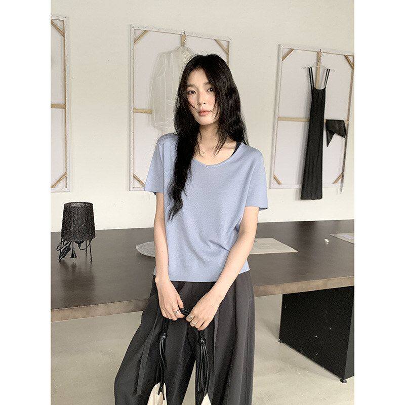 MMC DITION短袖针织衫女春季新款十三行高级感羊毛韩系假两件上衣