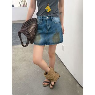 ICCIICC 夏季时髦辣妹风牛仔短裙重工擦脏工艺显瘦半身裙女10857