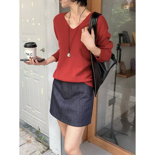 MMCDITION红色毛衣女秋冬新款领