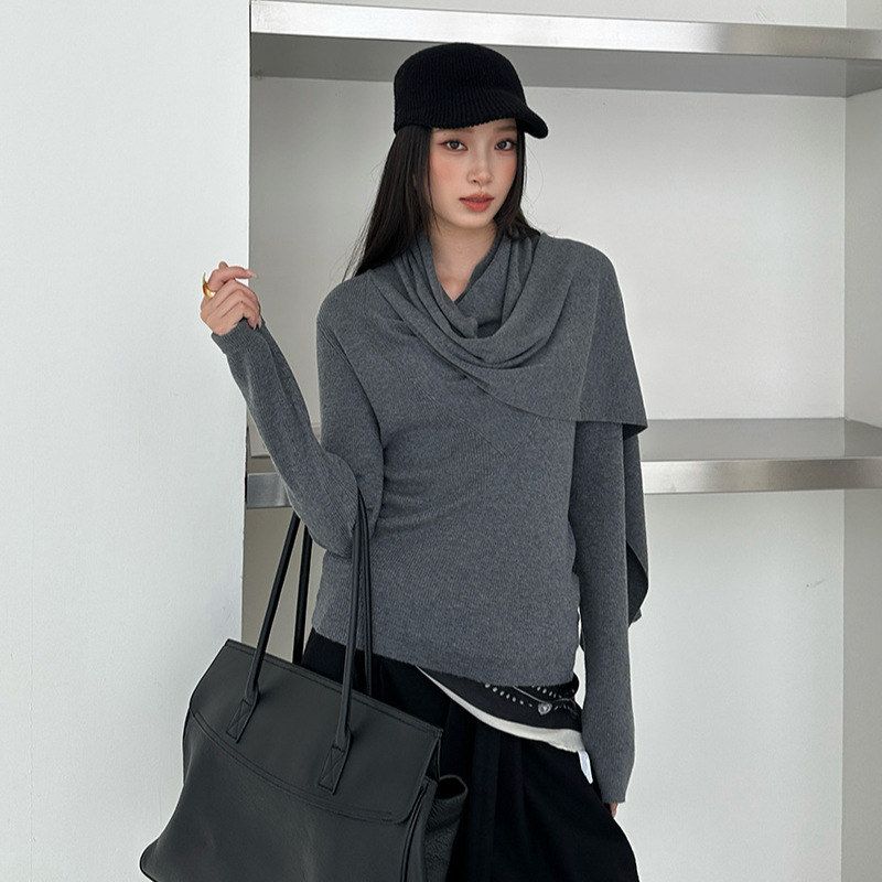 ELSISSI法式荡领披肩羊毛针织衫