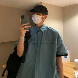 2023纯色工装男女短袖衬衣c3063p45控58图片