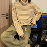 350克可翻高领德绒色织条纹打底衫情侣t1161p55控78，女装T恤，电商A138B
