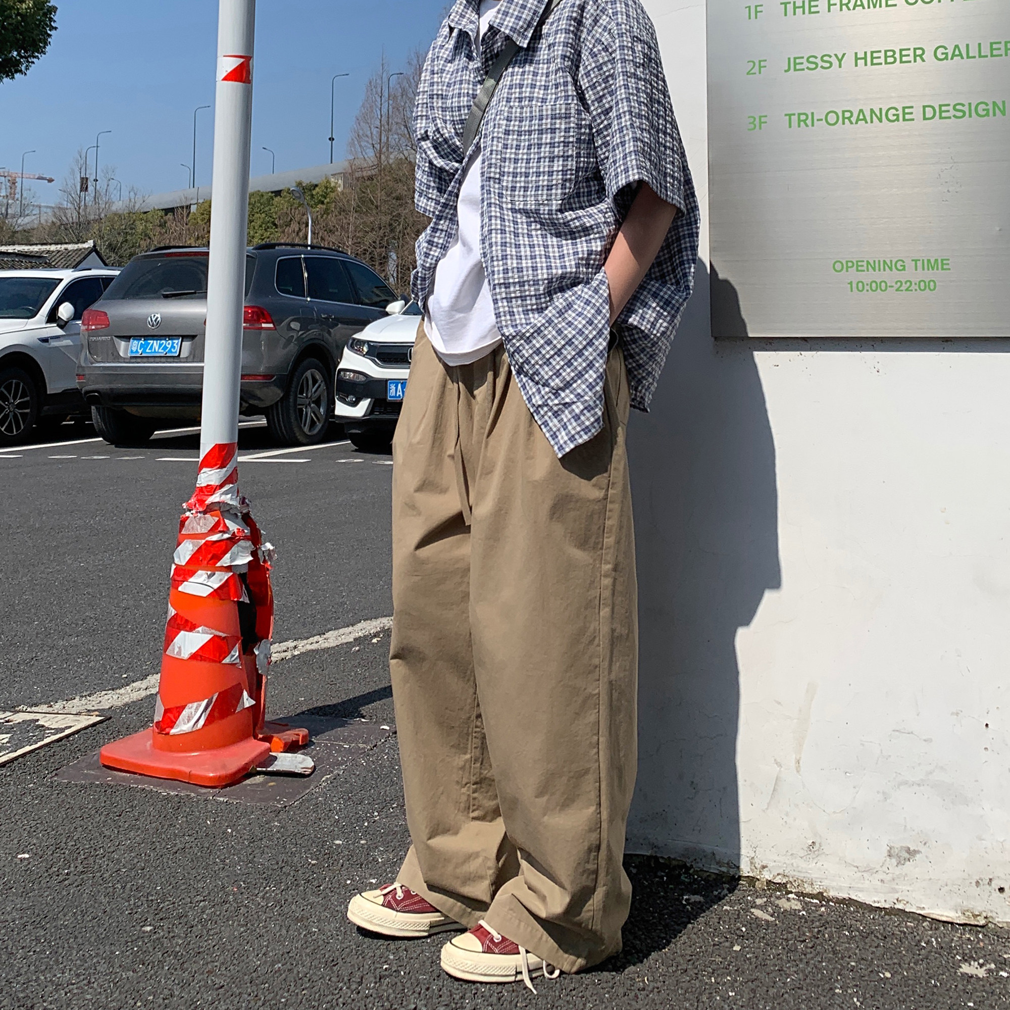 日系复古春秋宽松潮牌阔腿裤工装裤k7361p78100棉,男装休闲裤,电商A138B