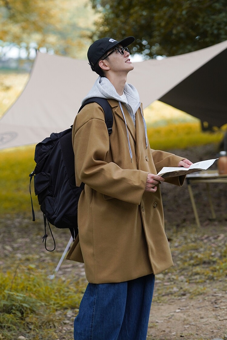 2024冬季简约百搭连帽中长款厚呢大衣男女厚外套fy9119p155控188,男装毛呢大衣,电商A138B