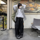 日系复古春秋宽松口袋抽绳直筒阔腿休闲裤k7357p7865棉35锦，男装休闲裤，电商A138B