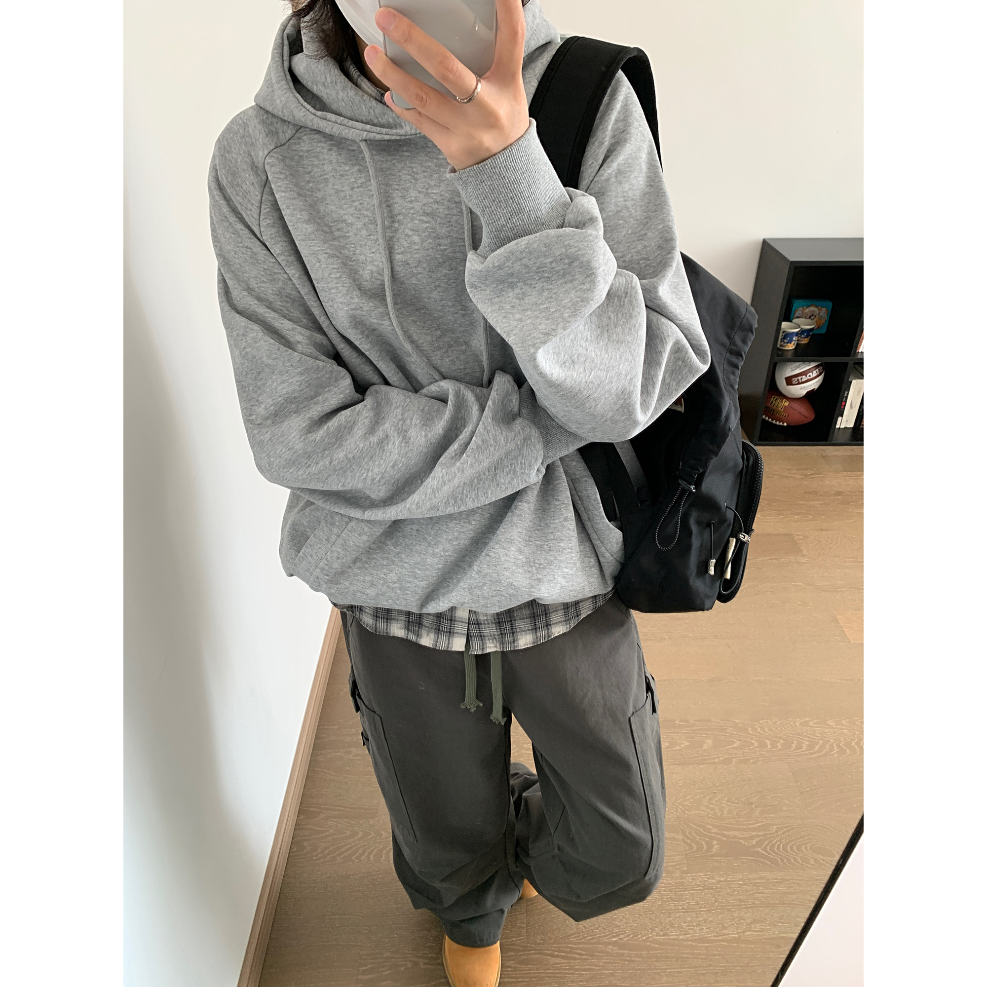 春秋新款韩版宽松慵懒风纯色连帽卫衣w5111p85图片